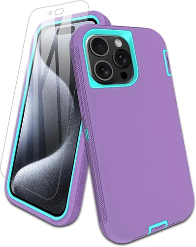 Vista 12 de Funda para iPhone 15 Pro con protector de pantalla de vidrio templado, protección contra caídas de 16 pies, con cubierta de puerto a prueba