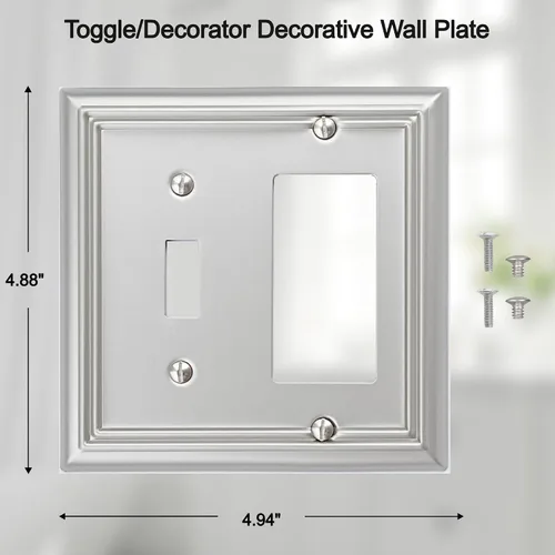 Vista 2 de OKAWYC Adler - Placa de pared de metal para interruptor de luz de palanca/decorador, paquete de 2 unidades, níquel cepillado, 2 Gang