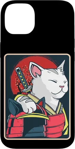 Vista 15 de Arte de gato japonés para iPhone 16 - Espada Katana - Anime Ninja Cat - Funda Catzilla