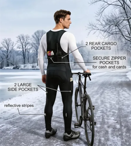 Vista 3 de CEROTIPOLAR Thermal Fleece Cycling Bib Tights, Bike Bib Pants for Winter Negro