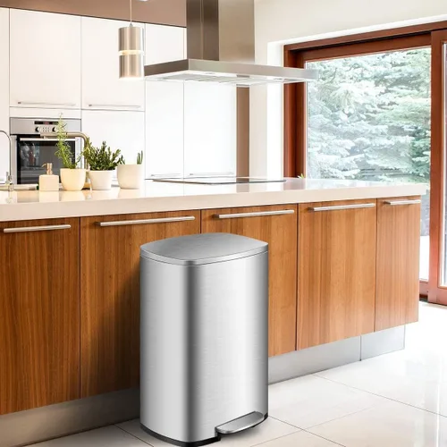 Vista 2 de SoftStep - Cubo de basura rectangular de 50 litros/13.2 galones, cubo de basura de acero inoxidable con cubo interior extraíble y tapa con bisagras