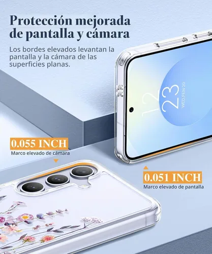 Vista 5 de GVIEWIN Funda para Samsung Galaxy S25, transparente, delgada, no 1-Floratopia/Colorido