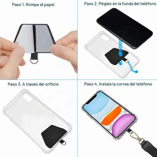 Vista 4 de SHANSHUI Cordón para teléfono, correa para el cuello y correa para la muñeca, soporte universal para funda de teléfono, anclaje para todos los Negro