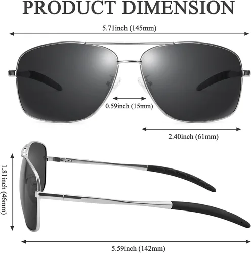 Vista 3 de URUMQI Lentes de sol de aviador polarizados cuadrados para hombre, lente de protección TAC UV400, pantallas de navegador piloto para conducir golf