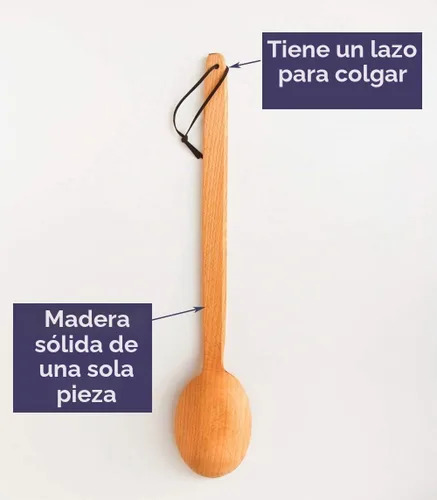 Vista 4 de ECOSALL Cuchara de madera grande resistente de 18 pulgadas, cuchara de cocina de mango largo con una cuchara. Cuchara grande antiadherente