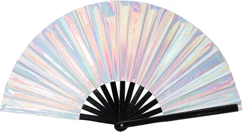 Vista 9 de Gionforsy 1 ventilador plegable rave para mujer, ventilador de mano grande de bambú con tela de color brillante para festival