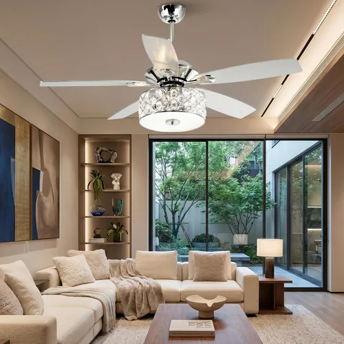 Vista 2 de Ventilador de techo de 52 pulgadas con luz, ventilador de araña de cristal con control remoto Ceiling Fans with Lights for Bedroom Living Room