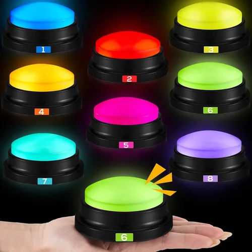 Vista 7 de 8 zumbadores grabables para juegos de trivia, zumbador de Family Feud para adultos, zumbadores de juegos con luces y sonido, zumbador de respuesta
