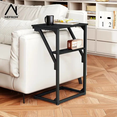 Vista 2 de Mesa auxiliar en forma de C, mesa auxiliar de sofá pequeño, mesa de bandeja de sofá para sala de estar, dormitorio, mesita de noche ET-D-BKW1