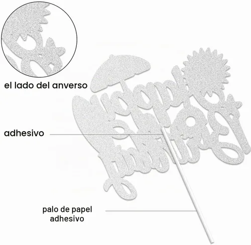 Vista 3 de LINGBOOM Summer Beach - Decoración para pastel de cumpleaños con purpurina azul, 4.2 x 5.9 in, multicolor