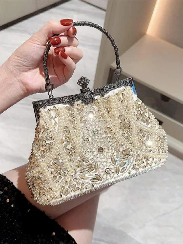 Vista 4 de AIJUN Bolso de noche con lentejuelas y cuentas vintage con purpurina para mujer, fiesta de los años 20, graduación, boda, cóctel