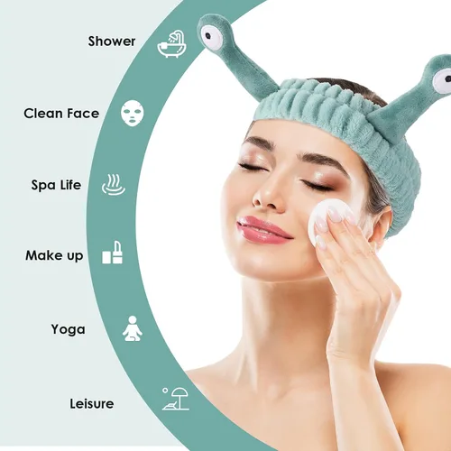 Vista 5 de 2 diademas de lavado facial con palmera y caracol, bandas para el cabello de spa, diademas de maquillaje para mujeres, de dibujos animados, de forro
