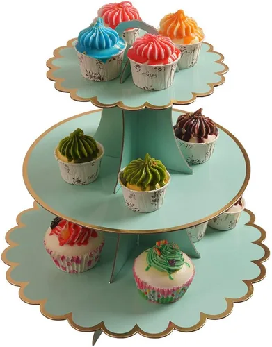 Vista 22 de YLDW Soporte para Cupcakes de 3 Niveles, Soporte para Pastel, Torre de Soporte para Cupcakes DIY Escalonada para Exhibiciones de Mesa de Postres