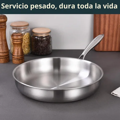 Vista 6 de DELARLO Sartén de acero inoxidable de tres capas con tapa de 8 pulgadas