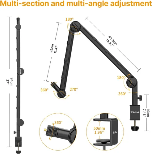 Vista 8 de PICTRON VIJIM LS25 Soporte de Escritorio para Cámara, Soporte Flexible para Cámara Web con Brazo Articulado, Abrazadera de Mesa Adecuada