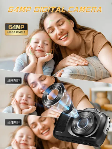 Vista 2 de Cámara digital 4K 64MP con tarjeta de 64 GB y zoom de 16X, fácil para niños