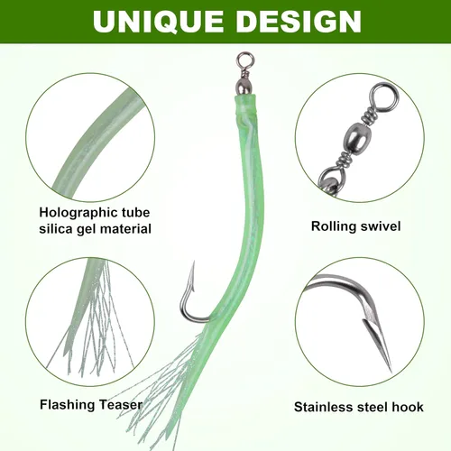 Vista 2 de Señuelos de tubo de pesca para pesca con ganchos de acero inoxidable, giratorios de barril para Striper de agua salada