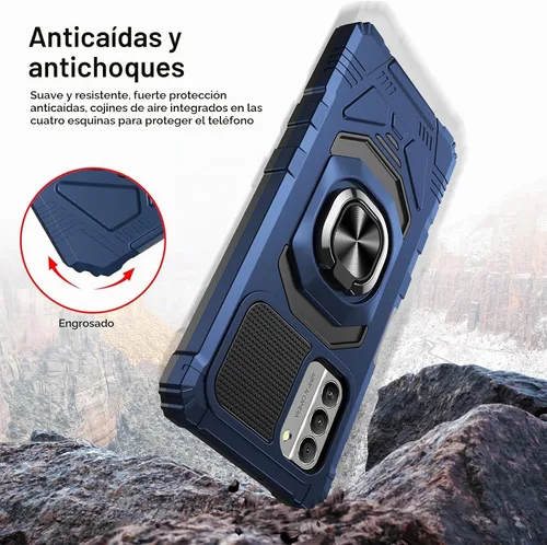 Vista 4 de Funda protectora para Nokia G310 5G con protector de pantalla de vidrio templado, grado militar, resistente a prueba de golpes, con soporte de Azul