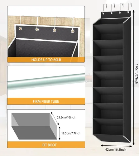 Vista 6 de KYEVIS Organizador de zapatos para colgar sobre la puerta, para 16 a 24 pares, organizador de zapatos colgante para puerta de armario, bolsillo