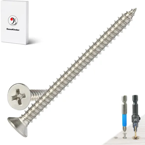 Vista 30 de Tornillos para madera, 120 tornillos Phillips de cabeza plana, tornillo de acero inoxidable 304 con kit de avellanado de madera ajustable (#4 x 1)