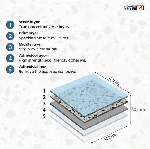 Vista 3 de PowerSellerUSA Azulejos de vinilo autoadhesivos, 20 unidades de 12 x 12 pulgadas con patrón de mosaico contemporáneo para despegar y pegar, azulejos