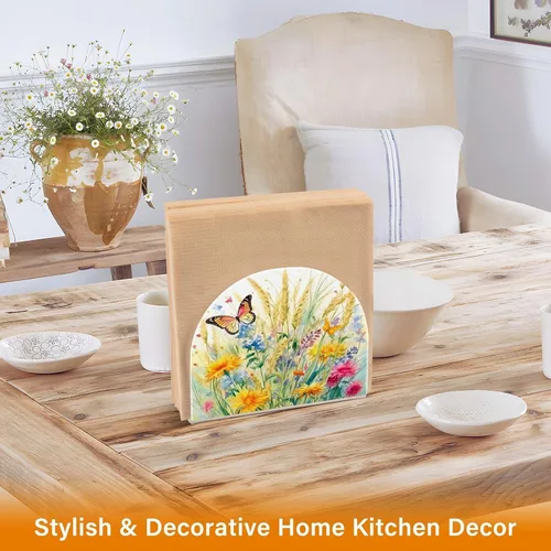 Vista 5 de Servilletero rústico con flores silvestres y mariposas para mesas, servilleteros de acrílico transparente, servilleteros de cóctel para cocina