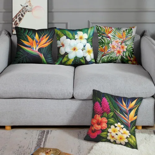Vista 3 de Britimes Juego de 4 fundas de almohada florales para decoración del hogar, fundas de almohada decorativas para sala de estar, 16 x 16 pulgadas
