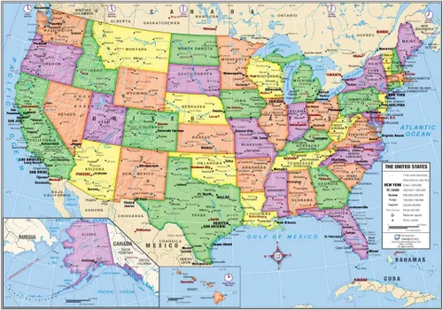 Vista 2 de Mapa de escritorio de Estados Unidos y el mundo (laminado de 13 x 18 pulgadas) para estudiantes, uso doméstico o en el aula por Lighthouse