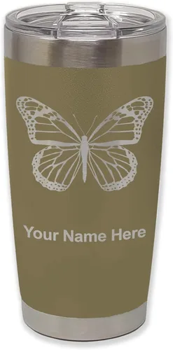 Vista 36 de LaserGram Vaso aislado al vacío de 20 onzas, mariposa monarca, grabado personalizado incluido (negro)