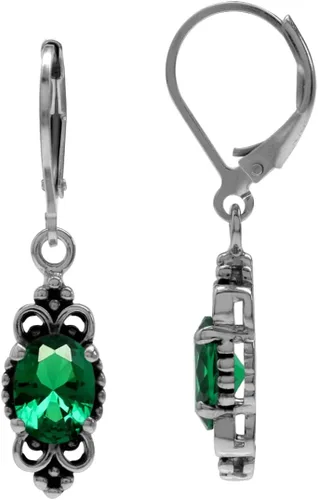 Vista 15 de Silvershake - Aretes de plata de ley 925 con piedra natal ovalada, 8 x 6 mm, acabado antiguo o bañados en oro amarillo, estilo balinés, con cierre