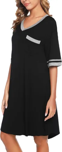 Vista 8 de Vlazom Women's Sleep Shirt Short Sleeve Night Shirts V Neck Nightdress Sleepwear S-XXL