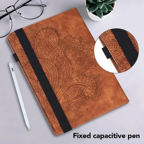 Vista 7 de Funda para Xiaomi Redmi Pad 10.61 Pulgadas 2022, Diseño En Relieve Pavo Real Floral PU Funda De Cuero Flip Stand Con Soporte De Bolígrafo Banda