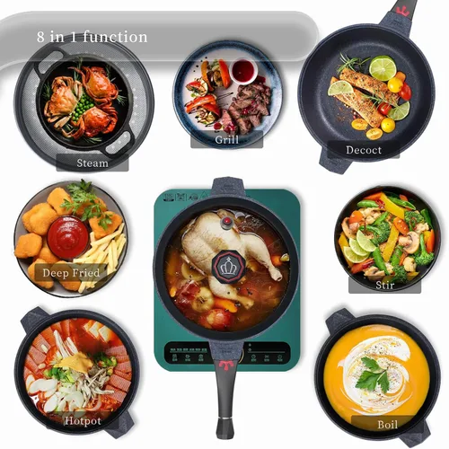 Vista 3 de TIBORANG Sartén antiadherente de 11 pulgadas con tapa, utensilios de cocina Negro