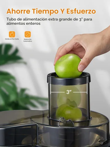 Vista 4 de Máquinas exprimidoras centrífugas de 600 W con boca ancha de 3 pulgadas para verduras enteras y frutas con ajuste de 3 velocidades, fácil