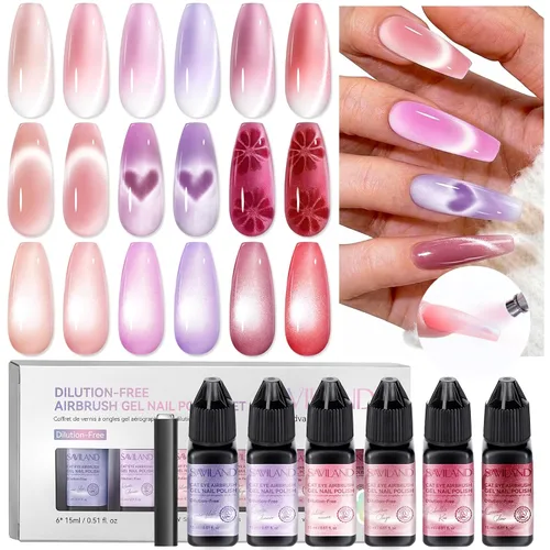 Vista 16 de SAVILAND Esmalte de Uñas en Gel para Aerógrafo Libre de Hema: Sin Dilución 12 Colores de Vitalidad Aerógrafo para Uñas Sin Acetona con Niebla Fina