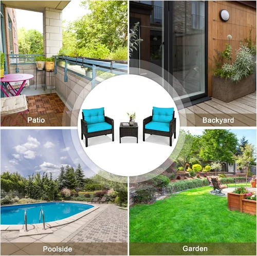 Vista 5 de KOTEK - Juego de muebles de patio de 3 piezas con cojines, turquesa