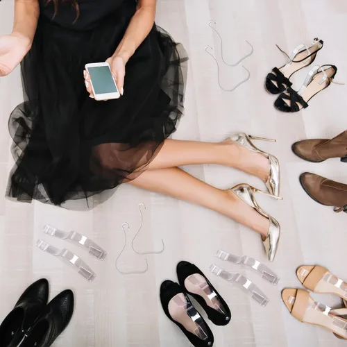 Vista 4 de TXIN 10 unids/5 pares de acrílico transparente sandalias zapatos soporte de exhibición insertos titulares zapato estante soporte de zapatos
