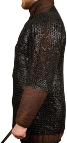 Vista 2 de 9 MM ID MS plana remachada con arandela Haubergeon Chain Mail Armor Camisa de media manga