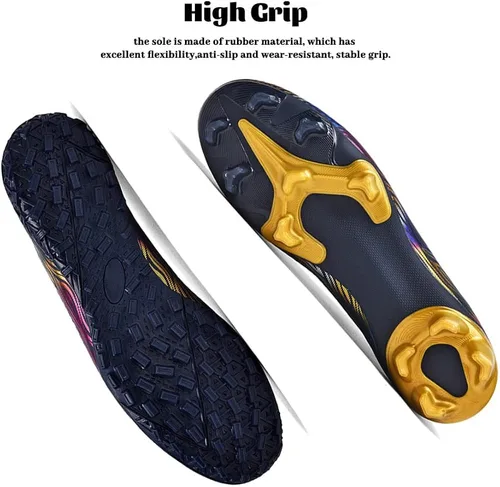 Vista 4 de Maylrvjv Zapatos de fútbol para hombre, botas de fútbol para niños grandes, transpirables, ligeros, para exteriores, interiores, profesionales