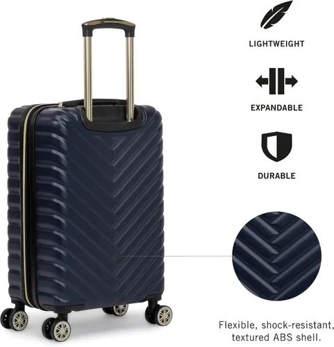 Vista 2 de Kenneth Cole REACTION Madison Square - Equipaje rígido expandible con estilo de Chevron para mujer, Azul marinoflor y brillo, 20-Inch Carry On