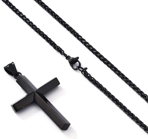 Vista 2 de P.Blake - Collar de cruz con borde biselado para hombres y niños, cadena de acero inoxidable con colgante de cruz para hombres y niños