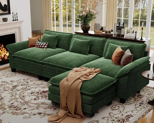 Vista 119 de Sofá modular de gran tamaño de 154 pulgadas, cómodo sofá en forma de U con 3 otomanas móviles, sofá moderno de felpilla de 7 plazas para sala