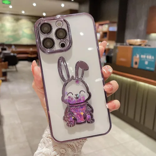 Vista 3 de Funda compatible con iPhone 15 Pro Max con protector de lente de cámara para mujeres y niñas, cubierta de lujo galvanizada con purpurina