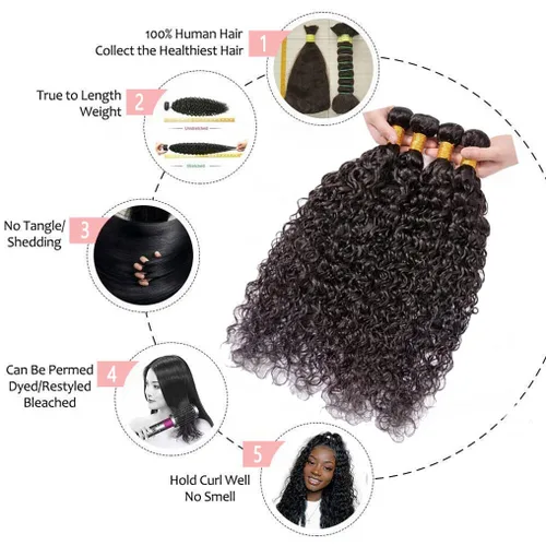 Vista 5 de Paquetes de cabello humano onda de agua 4 paquetes 10 12 14 16 pulgadas 10A brasileño virgen rizado profundo paquetes 100% sin procesar mojado
