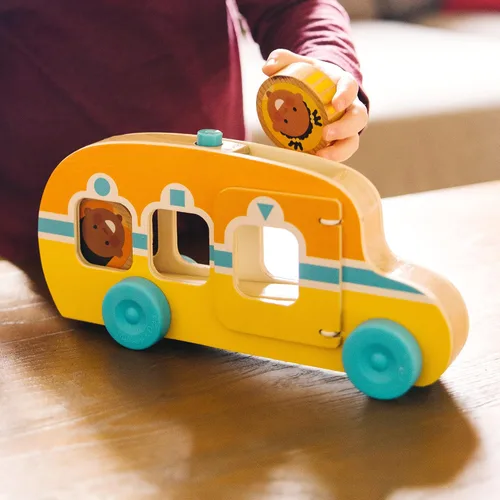 Vista 8 de Melissa & Doug GO Tots Autobús de madera Roll & Ride con 3 discos, juguetes de autobús escolar para bebés y niños pequeños