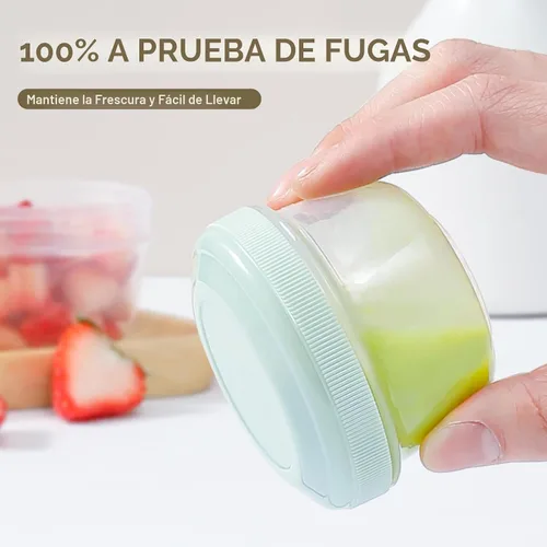 Vista 2 de Paquete de 8 recipientes de plástico reutilizables con tapas, recipientes pequeños de 4 onzas para aperitivos, puré, aderezo y congelador, aptos