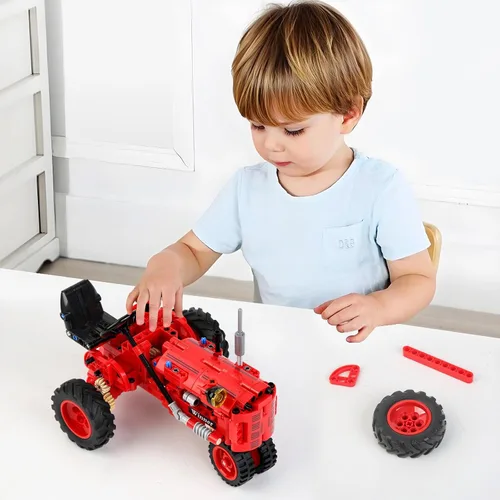 Vista 7 de Juego de bloques de construcción clásicos de tractor rojo 1/12, kit de construcción de tractor de granja para niños a partir de 6 años, kit