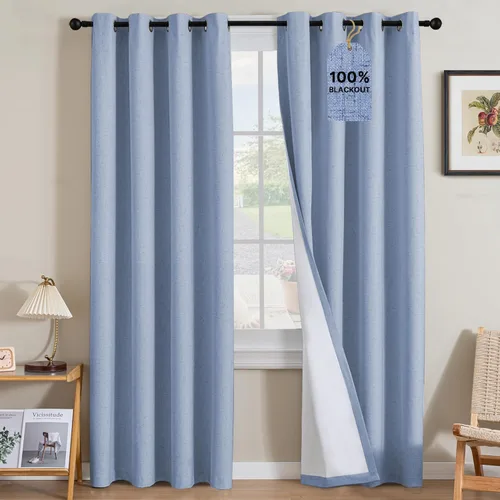Vista 39 de H.VERSAILTEX Cortinas 100% opacas con aislamiento térmico, texturizadas, de lino, con bloqueo completo de calor y luz, para sala de estar y Negro