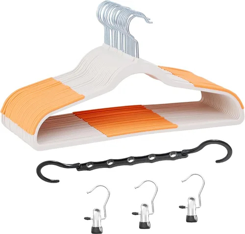 Vista 14 de VECELO - Juego de 25 perchas de plástico, con muescas antideslizantes para hombros para ahorrar espacio en el armario, percha resistente para Beige