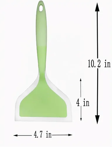 Vista 2 de Espátula de pescado de plástico envuelta en silicona para panqueques, pala antiadherente resistente al calor, espátula plana ancha para huevos Verde
